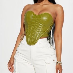 (Unworn, New With Tags) Fashion Nova Knissa Faux Leather Corset Top - Chartreuse